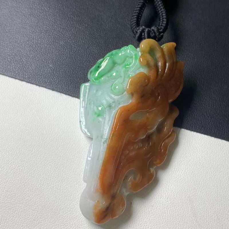 天然A货翡翠 黄+绿花开富贵翡翠吊坠玉石吊坠男女通用款批发