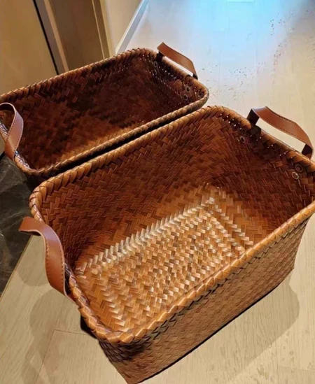 藤编提手收纳篮 两件套